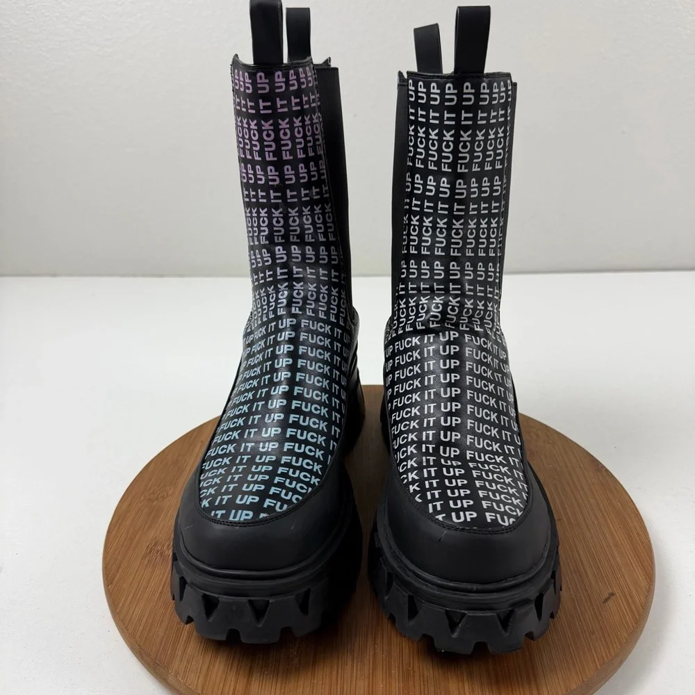 Koi Dolls Kill ‘F it up’ Black Platform Chelsea Boots - Picture 3 of 10